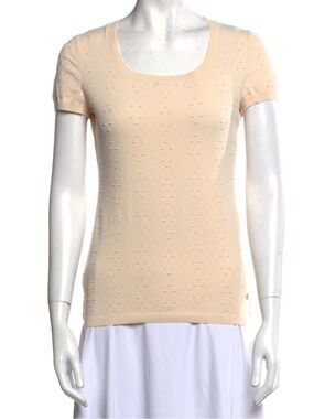 CHANEL Cream Short-Sleeve Knit Top size 38-M